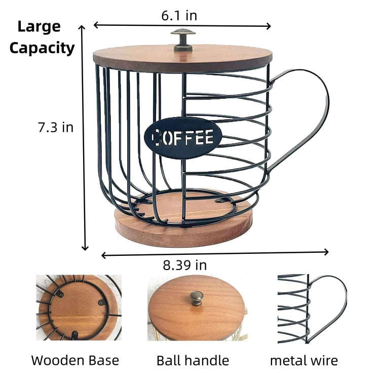 Coffee Companion Storage Rack Cup-Shaped Kitchen Storage Basket, Color: Black with WordsLid