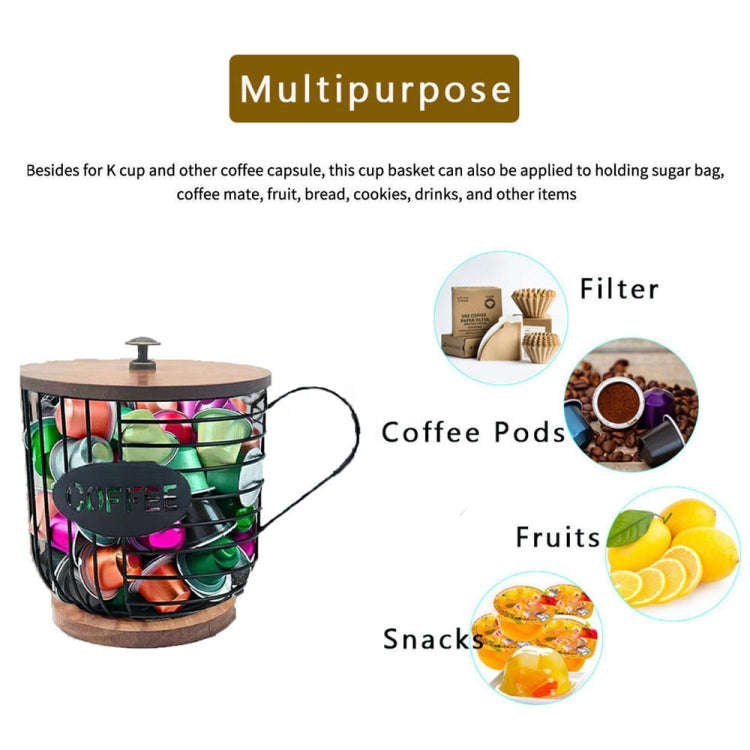 Coffee Companion Storage Rack Cup-Shaped Kitchen Storage Basket, Color: Black with WordsLid