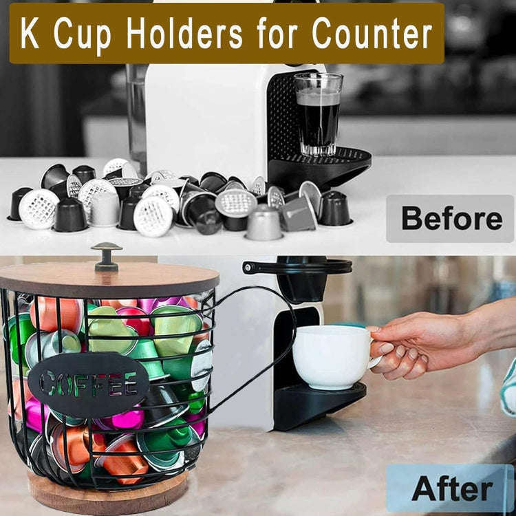 Coffee Companion Storage Rack Cup-Shaped Kitchen Storage Basket, Color: Black with WordsLid