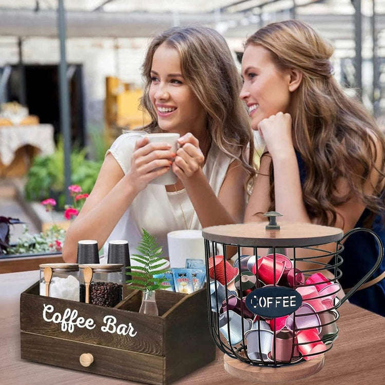 Coffee Companion Storage Rack Cup-Shaped Kitchen Storage Basket, Color: Black with WordsLid
