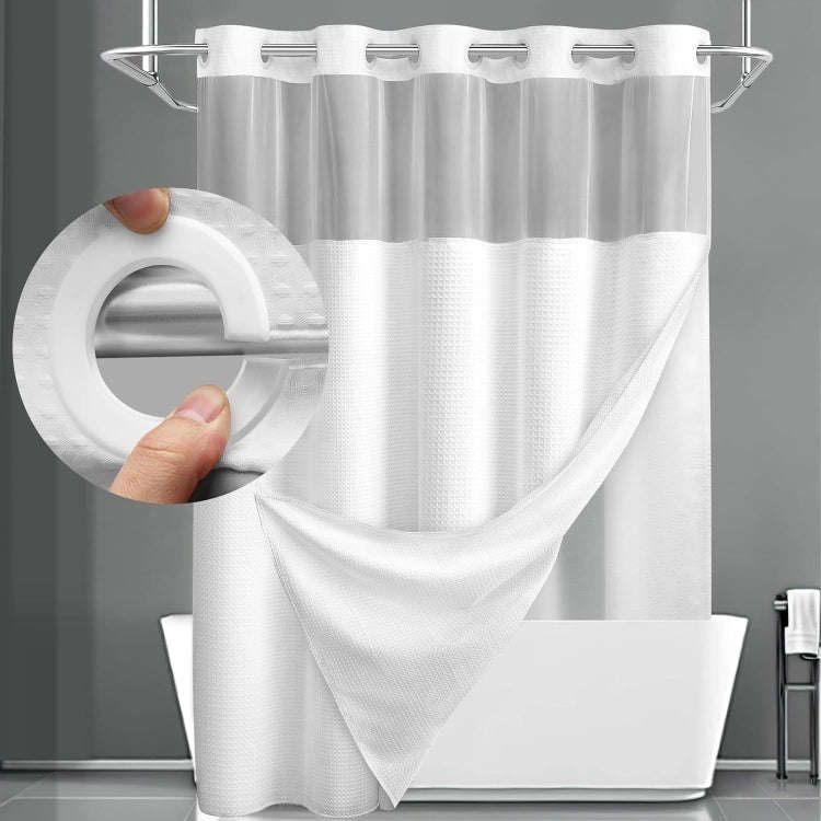 No Hook Waffle Shower Curtain with Removable Lining for Bathroom 72 x 75 Inch(White 4)