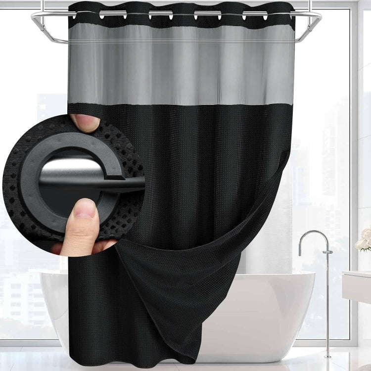 No Hook Waffle Shower Curtain with Removable Lining for Bathroom 72 x 75 Inch(Black 5)