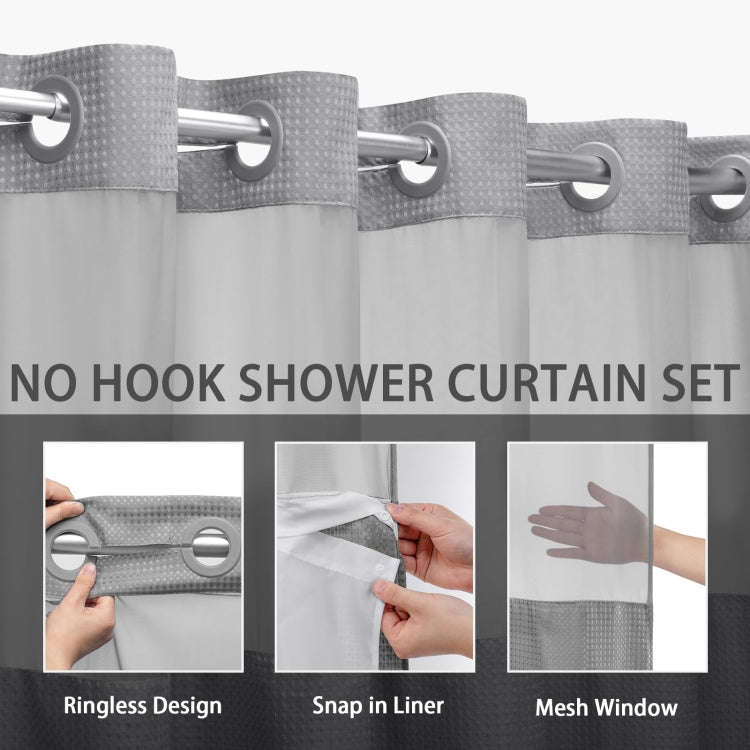 No Hook Waffle Shower Curtain with Removable Lining for Bathroom 72 x 75 Inch(Gray 1)