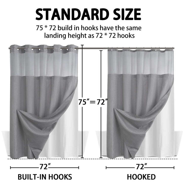 No Hook Waffle Shower Curtain with Removable Lining for Bathroom 72 x 75 Inch(Gray 1)