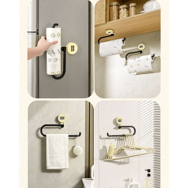Wall-Mounted Suction Cup Roll Tissue Holder Storage Hook For Cling Film Rag And Towel(Cream)