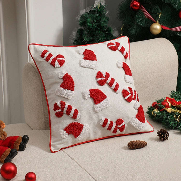 45x45cm Simple Christmas Tufted Pillowcase Circle Velvet Trimmed Cushion Cover, Pillow Core Not I...