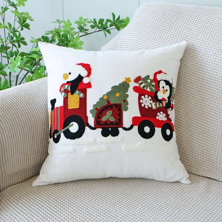 Christmas Embroidery Pillowcase Canvas Sofa Cushion Cover, Pillow Core Not Included, Style: 45x45...