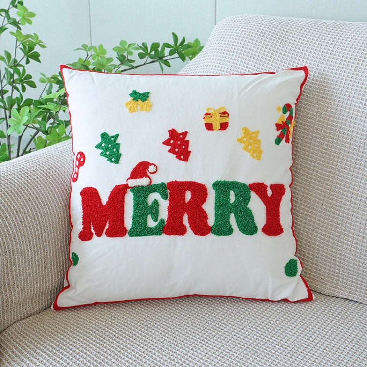 Christmas Embroidery Pillowcase Canvas Sofa Cushion Cover, Pillow Core Not Included, Style: 45x45...