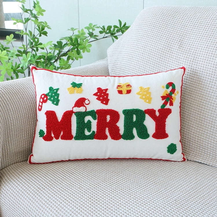 Christmas Embroidery Pillowcase Canvas Sofa Cushion Cover, Pillow Core Not Included, Style: 30x50...