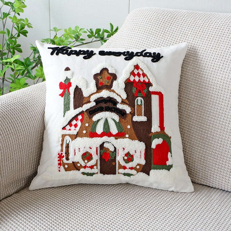 Christmas Embroidery Pillowcase Canvas Sofa Cushion Cover, Pillow Core Not Included, Style: 45x45...