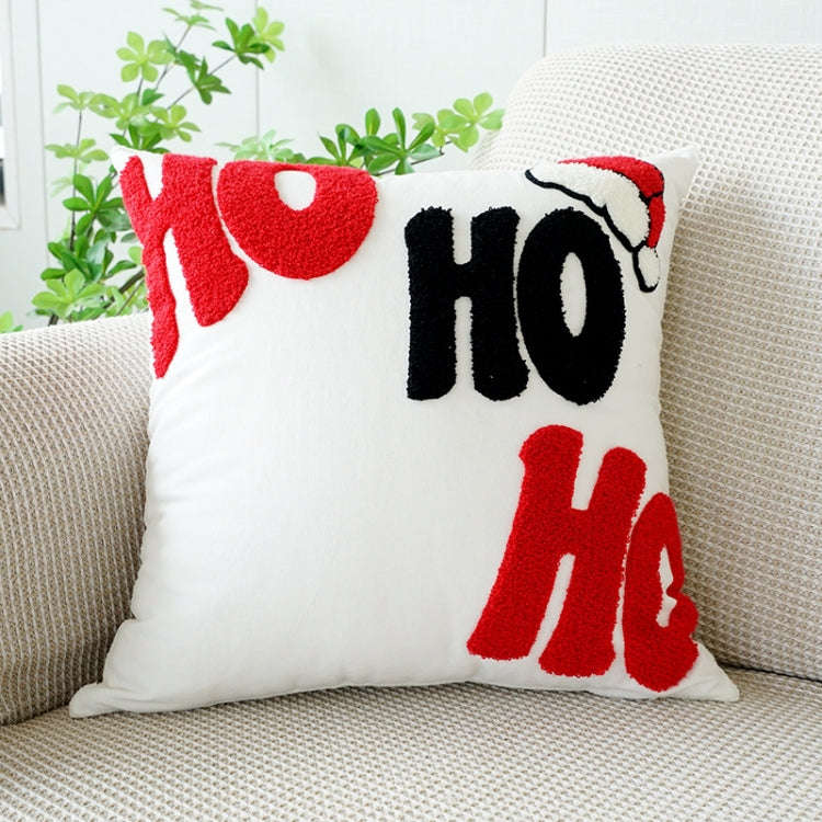 Christmas Embroidery Pillowcase Canvas Sofa Cushion Cover, Pillow Core Not Included, Style: 45x45...