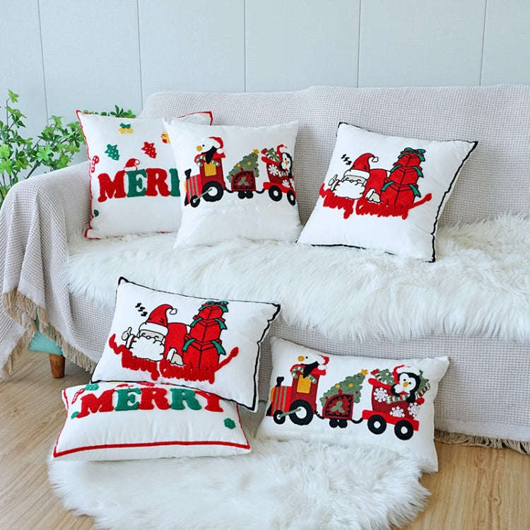 Christmas Embroidery Pillowcase Canvas Sofa Cushion Cover, Pillow Core Not Included, Style: 45x45...