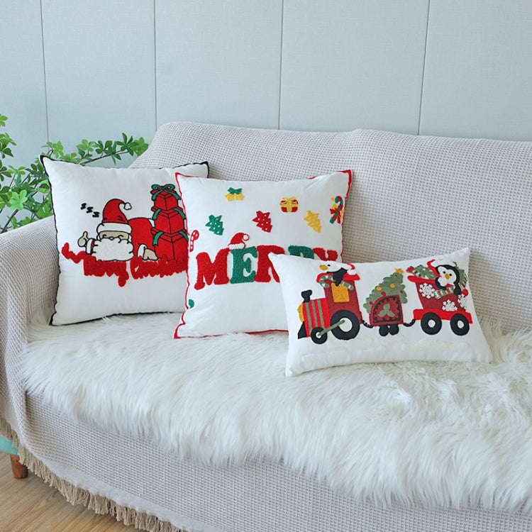 Christmas Embroidery Pillowcase Canvas Sofa Cushion Cover, Pillow Core Not Included, Style: 45x45...