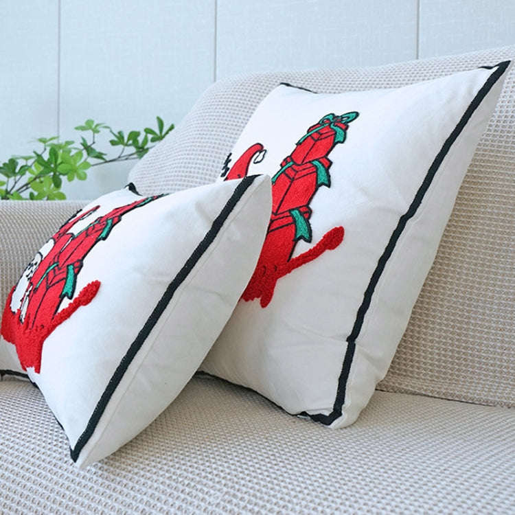 Christmas Embroidery Pillowcase Canvas Sofa Cushion Cover, Pillow Core Not Included, Style: 45x45...