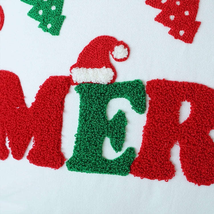 Christmas Embroidery Pillowcase Canvas Sofa Cushion Cover, Pillow Core Not Included, Style: 45x45...