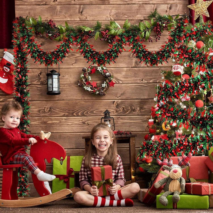20pcs /Pack 2m x 9cm Christmas Red & Green Wide Cut Tinsel Garland For Holiday Decor