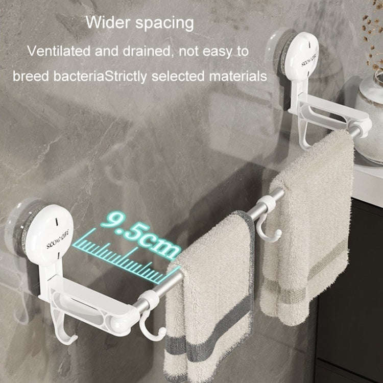 Suction Cup Towel Rack Home Rotating Shelf Kitchen Bathroom Storage Hanger Movable Hooks(White)