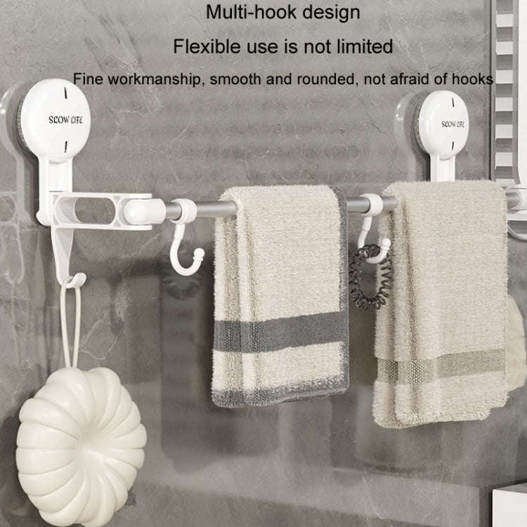 Suction Cup Towel Rack Home Rotating Shelf Kitchen Bathroom Storage Hanger Movable Hooks(White)