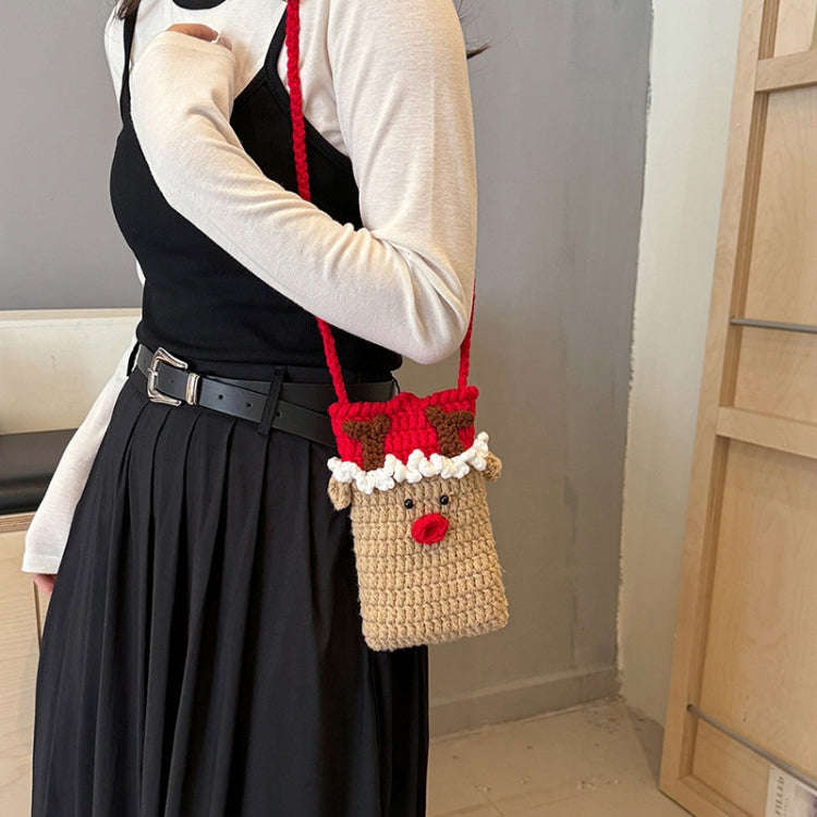 Christmas Finished Wool Crochet Mobile Phone Bag Shoulder Crossbody Bag(Style 3)