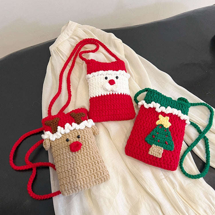 Christmas Finished Wool Crochet Mobile Phone Bag Shoulder Crossbody Bag(Style 3)