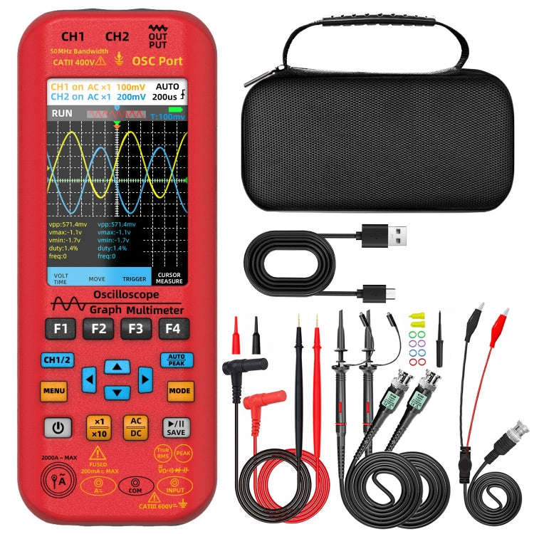 BSIDE O9 Digital Handheld Dual Channel 50MHz Oscilloscope Signal Source Multimeter, Spec: With Du...
