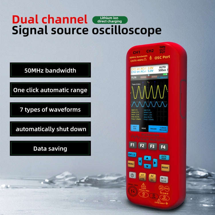 BSIDE O9 Digital Handheld Dual Channel 50MHz Oscilloscope Signal Source Multimeter, Spec: With Si...