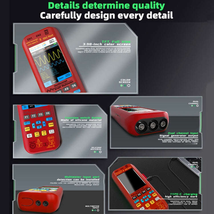 BSIDE O9 Digital Handheld Dual Channel 50MHz Oscilloscope Signal Source Multimeter, Spec: With Du...