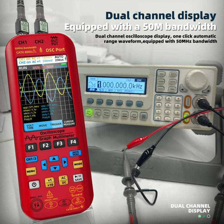 BSIDE O9 Digital Handheld Dual Channel 50MHz Oscilloscope Signal Source Multimeter, Spec: With Du...