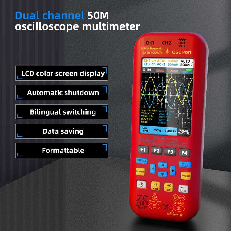 BSIDE O9 Digital Handheld Dual Channel 50MHz Oscilloscope Signal Source Multimeter, Spec: With Du...