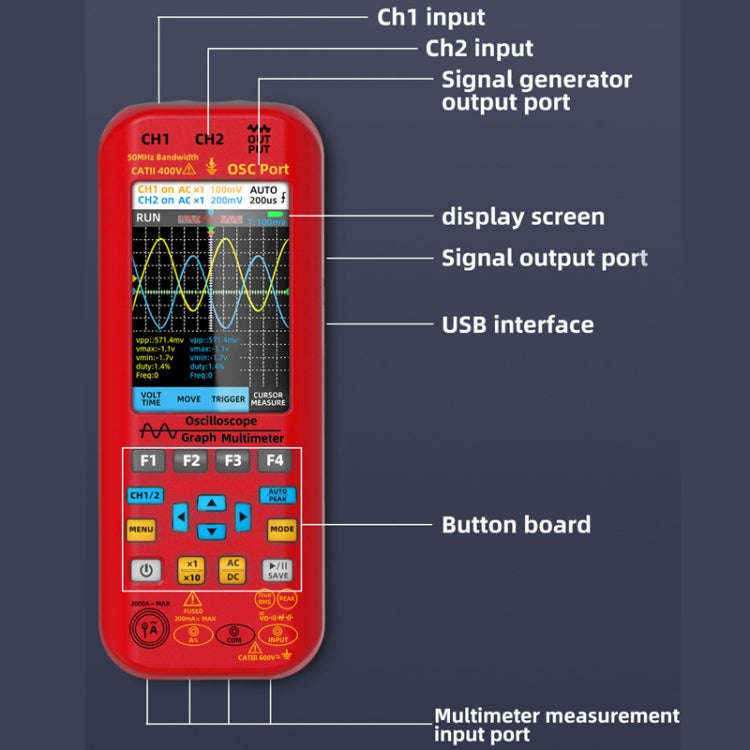 BSIDE O9 Digital Handheld Dual Channel 50MHz Oscilloscope Signal Source Multimeter, Spec: With Du...