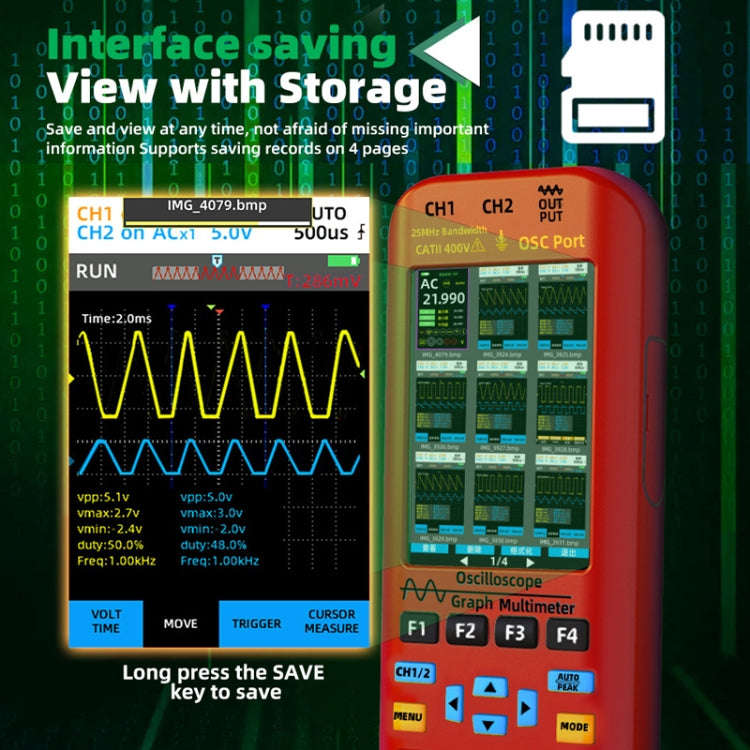 BSIDE O9 Digital Handheld Dual Channel 50MHz Oscilloscope Signal Source Multimeter, Spec: With Du...