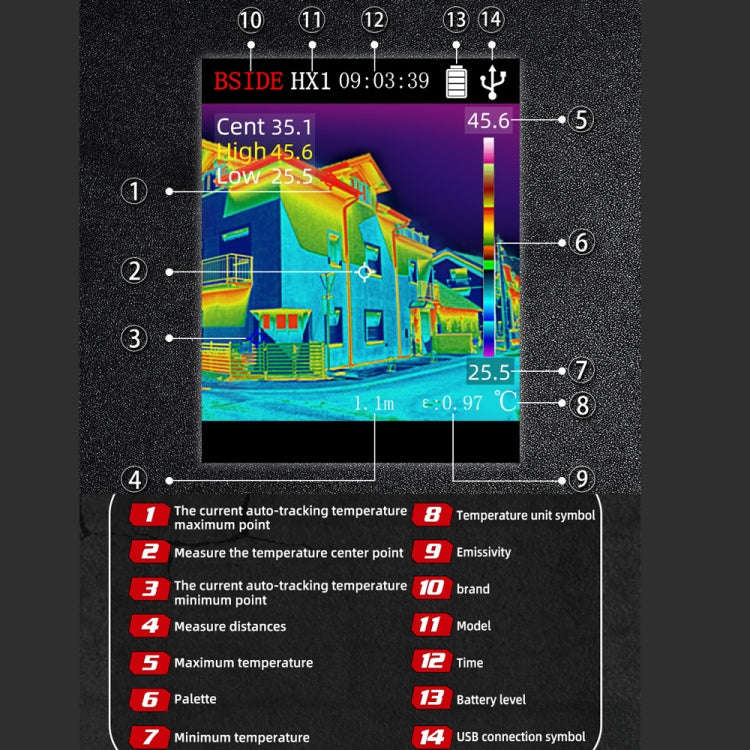BSIDE HX1 Handheld Thermal Imaging Device Power Non-Contact Thermometer