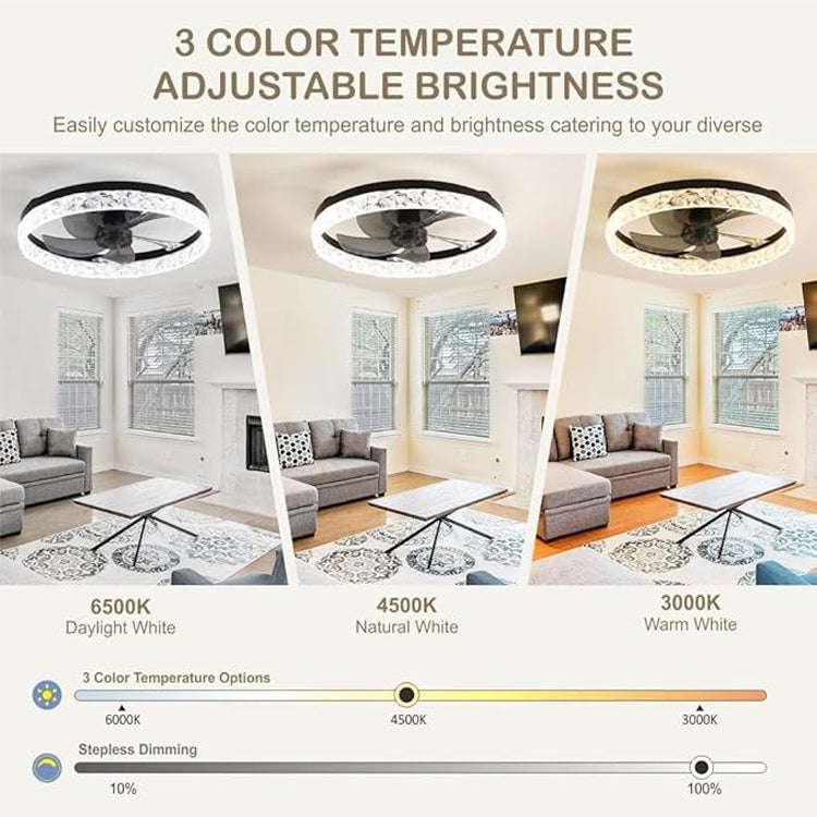 19.7 Inch Ceiling Light With Fan 6 Speed & 3 Color Temperature Adjustable(White)