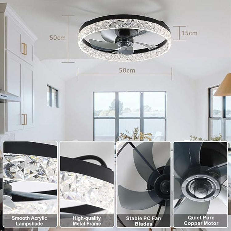 19.7 Inch Ceiling Light With Fan 6 Speed & 3 Color Temperature Adjustable(White)