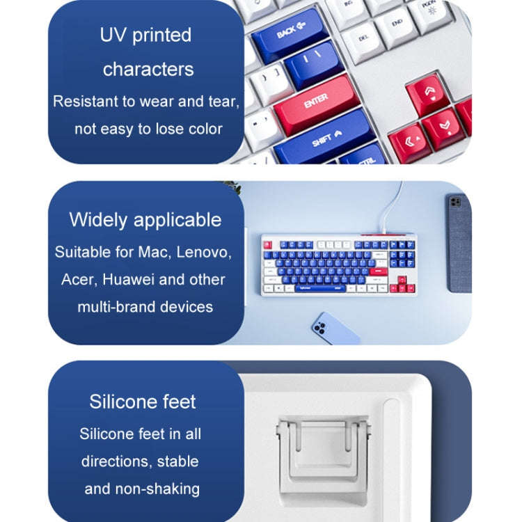 Inphic K902 Wired Keyboard 87 Keys Mute Light-up Mecha Office Home Gaming Computer Keyboard(Blue ...