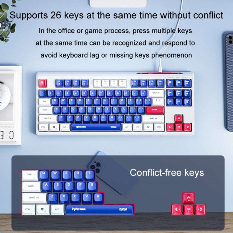Inphic K902 Wired Keyboard 87 Keys Mute Light-up Mecha Office Home Gaming Computer Keyboard(Blue ...