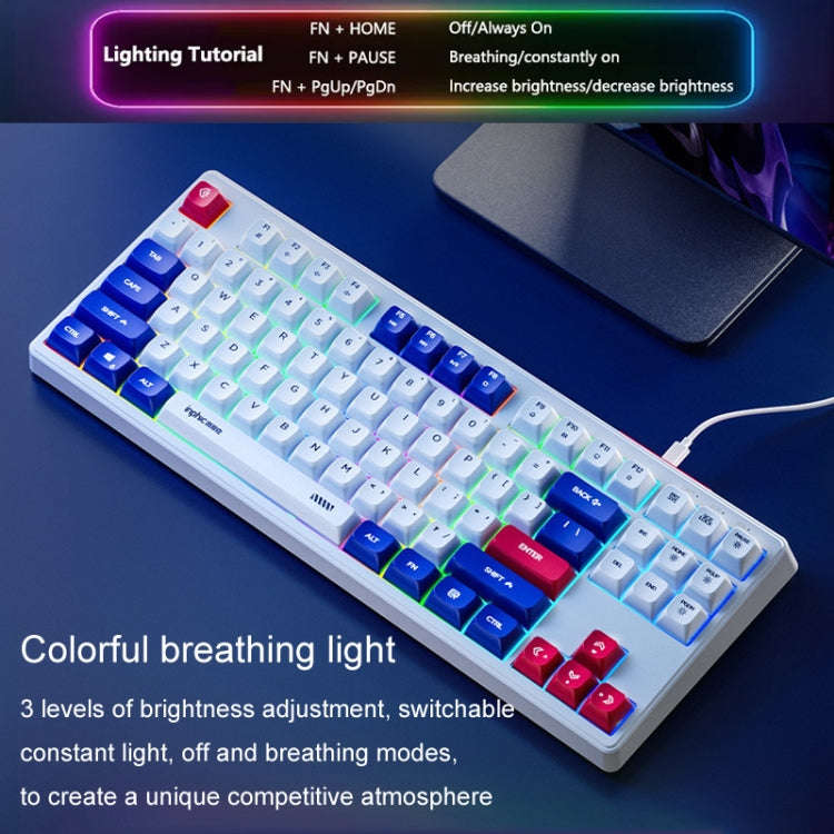 Inphic K902 Wired Keyboard 87 Keys Mute Light-up Mecha Office Home Gaming Computer Keyboard(Blue ...