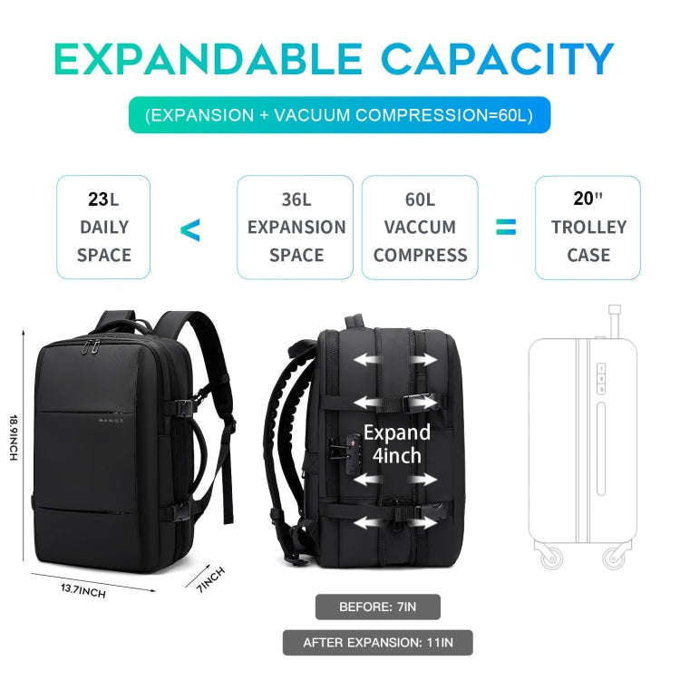 BANGE BG-3028 Men Shoulder Bag Vacuum Compression Large Capacity Expansion Leisure Backpacks(Blue)