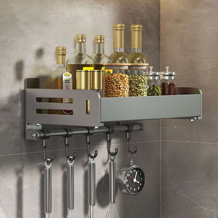 Wall Mounted Kitchen Spice Rack Carbon Steel Bathroom Storage Shelf Towel Rack 30cm With Hooks