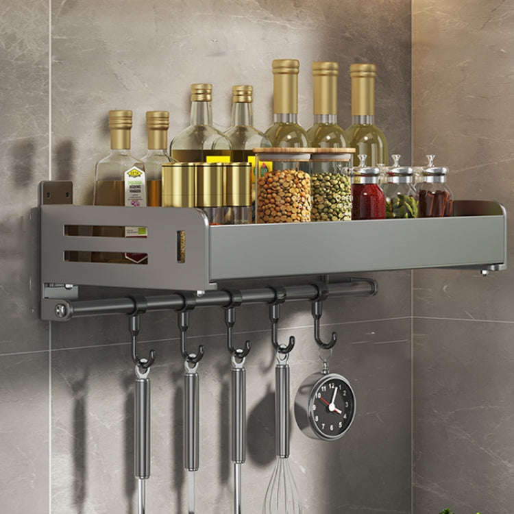 Wall Mounted Kitchen Spice Rack Carbon Steel Bathroom Storage Shelf Towel Rack 40cm With Hooks