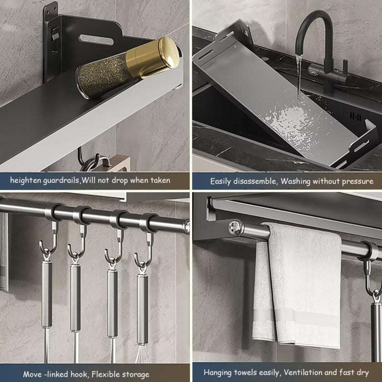 Wall Mounted Kitchen Spice Rack Carbon Steel Bathroom Storage Shelf Towel Rack 40cm With Hooks