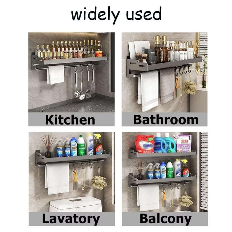 Wall Mounted Kitchen Spice Rack Carbon Steel Bathroom Storage Shelf Towel Rack 50cm With Hooks