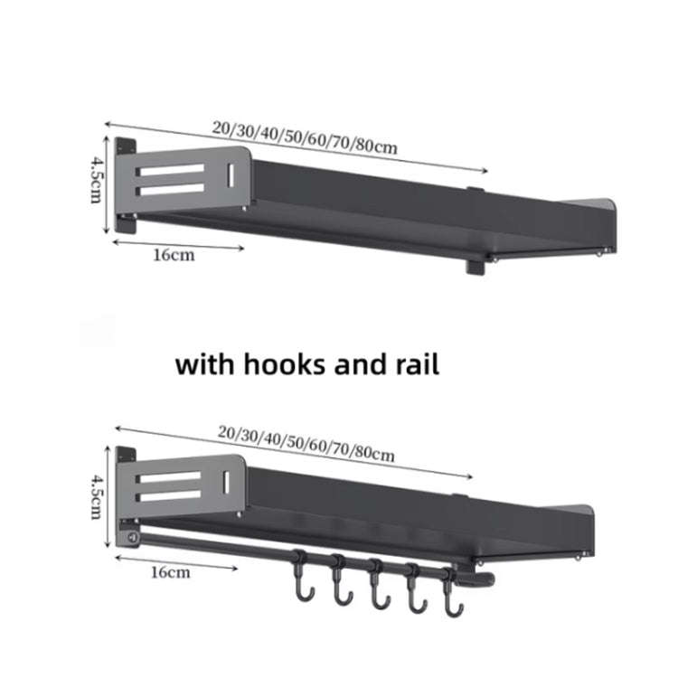 Wall Mounted Kitchen Spice Rack Carbon Steel Bathroom Storage Shelf Towel Rack 40cm With Hooks