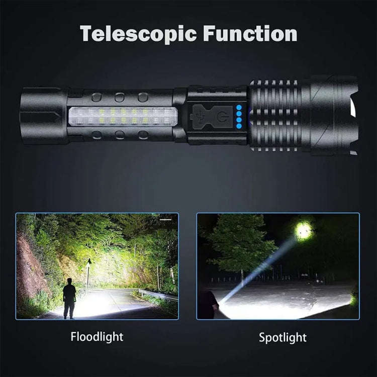 E-SMARTER A76 Telescopic Zoom COB Side Light Strong Light Torch, Style: White Laser