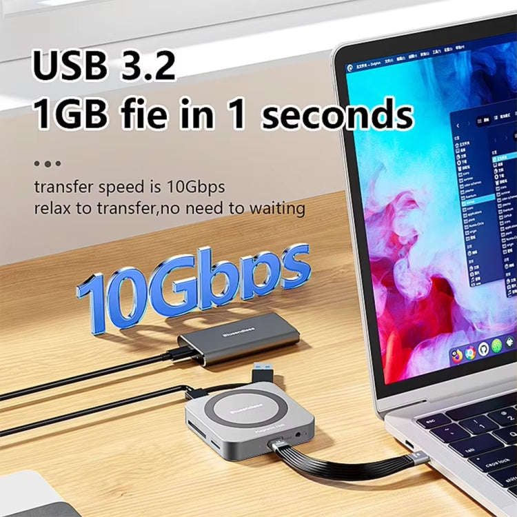 Blueendless 8-In-1 Magnetic HUB With M.2 NVMe/SATA SSD Enclosure (HDMI+PD100W+USB-C/Type-C 3.2+US...