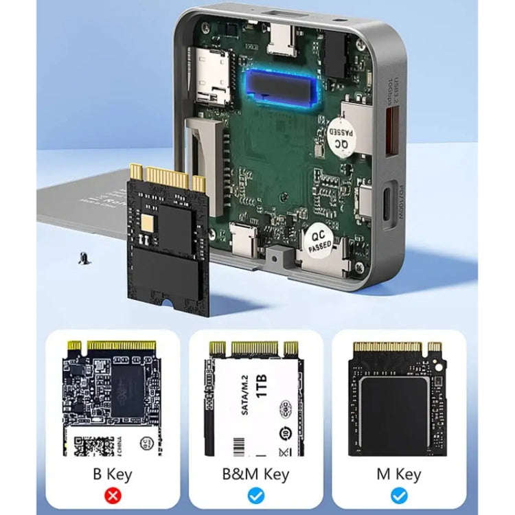 Blueendless 8-In-1 Magnetic HUB With M.2 NVMe/SATA SSD Enclosure (HDMI+PD100W+USB-C/Type-C 3.2+US...