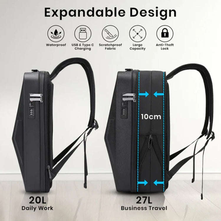 BANGE BG-2956 Expandable Hard Shell Computer Bag Men Business Backpack(Black)