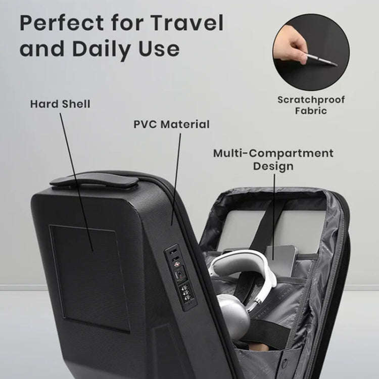 BANGE BG-2956 Expandable Hard Shell Computer Bag Men Business Backpack(Black)