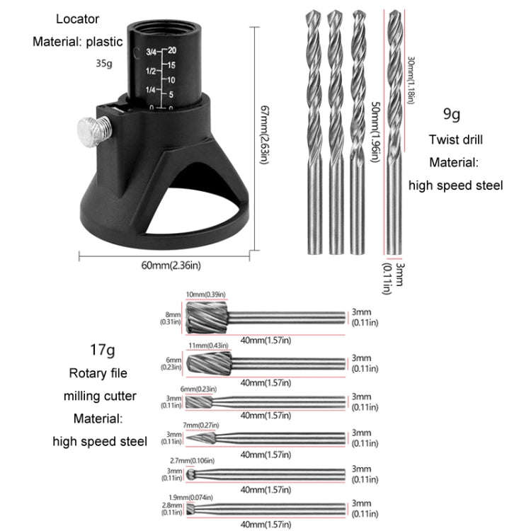 11pcs /Set Electric Grinding Locator With 4 Twist Drill + 6 Rotary File Milling Cutter Woodwork T...
