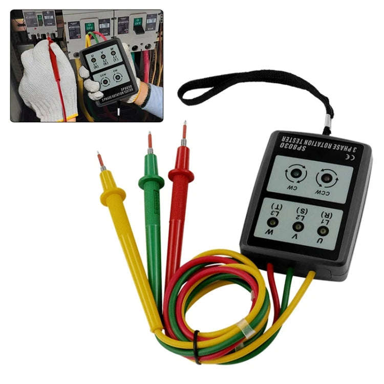 SP8030 3 Phase Alternating Current Phase Meter Phase Detector Rotation Tester Indicator Digital P...